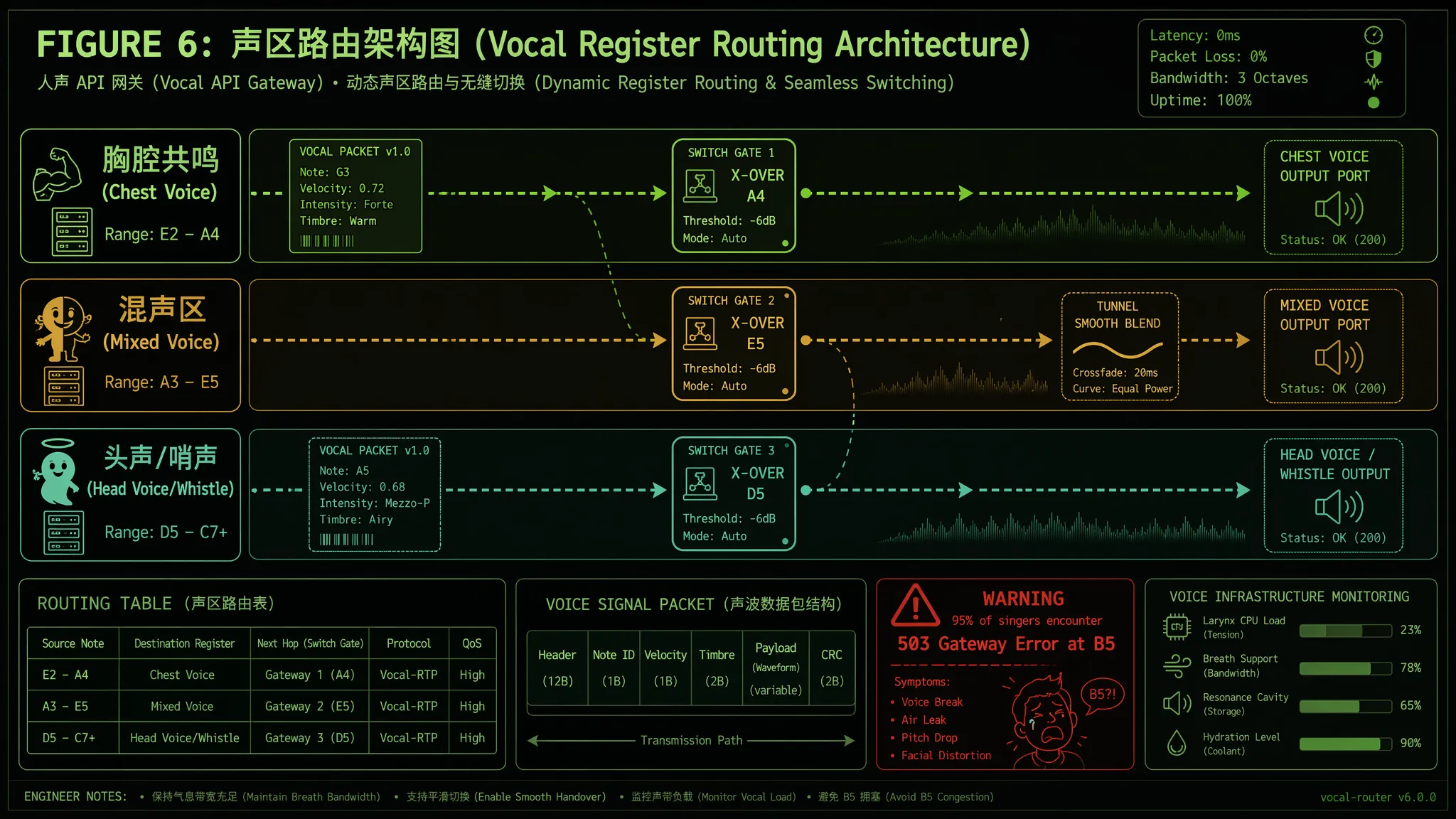 Vocal Register Routing Architecture